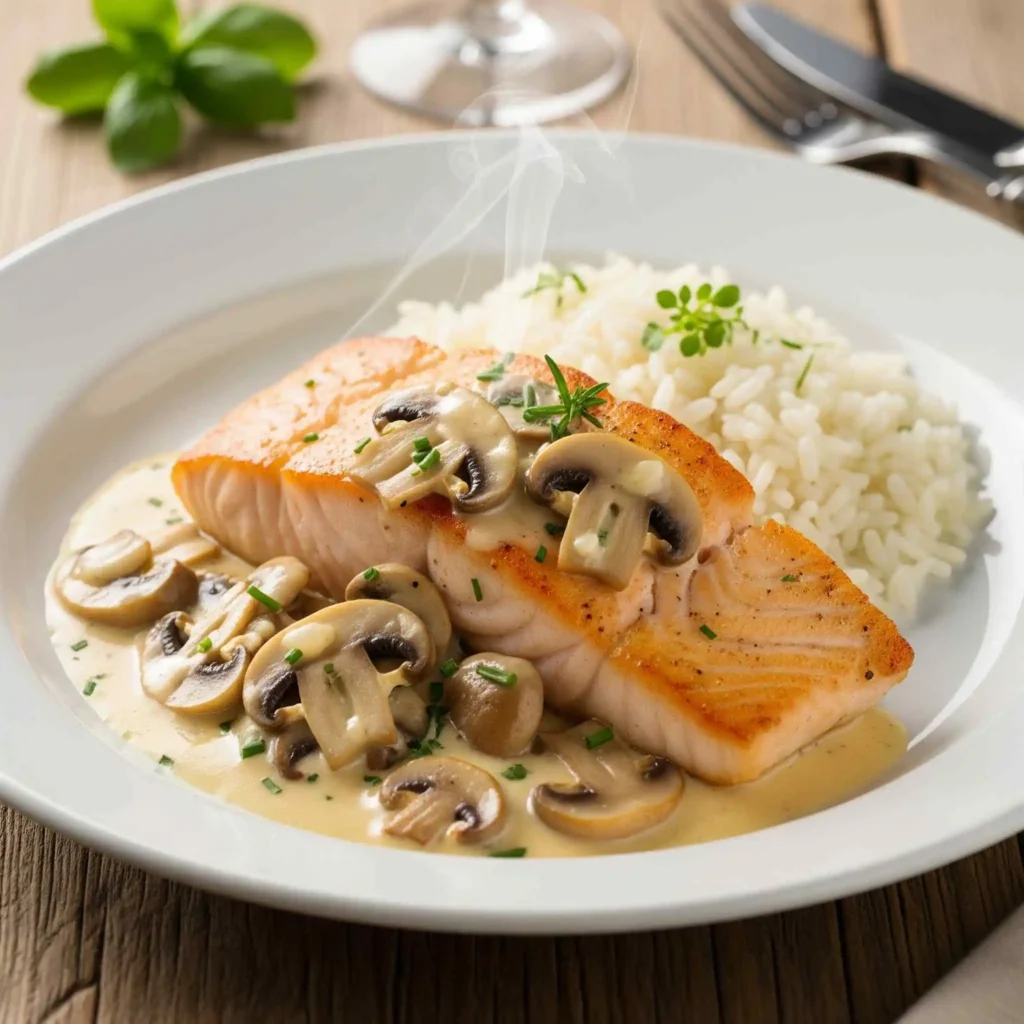 Saumon aux champignons avec du riz